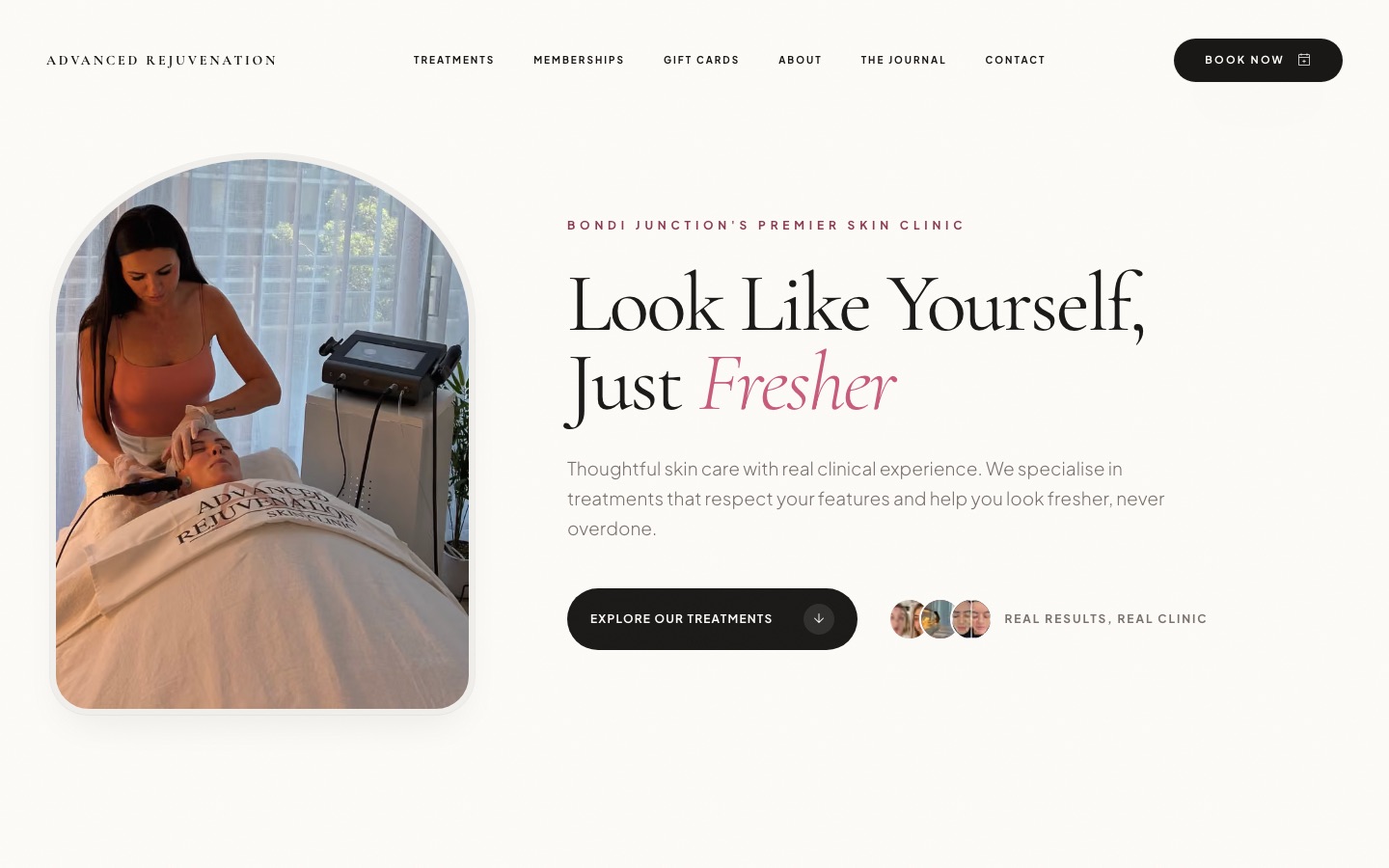 Advanced Rejuvenation homepage on desktop